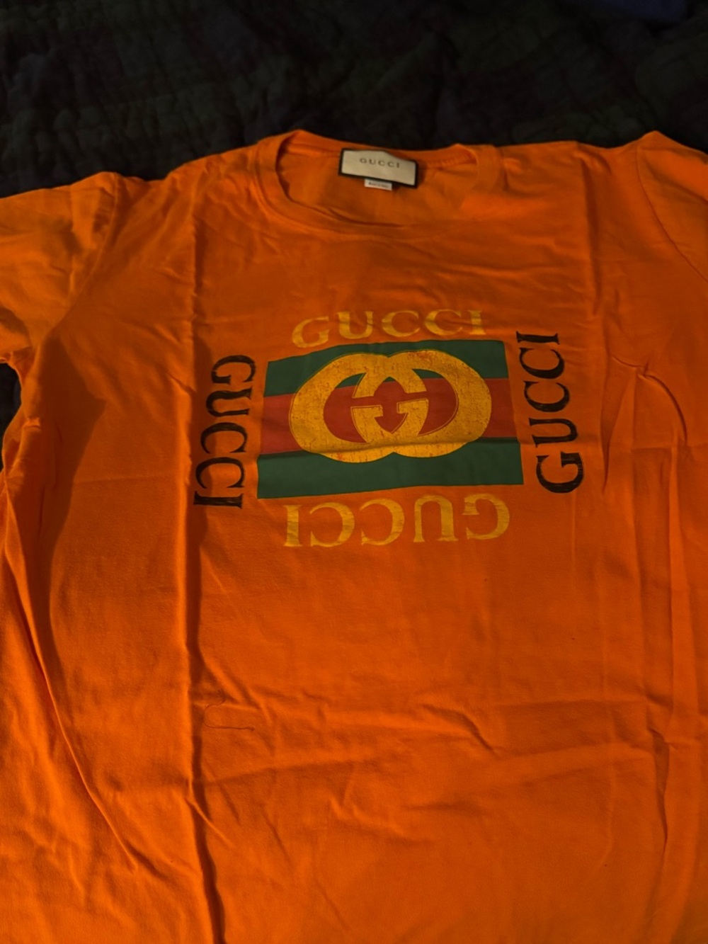 Gucci Bright Orange Short Sleeve Tee with Green Red Logo